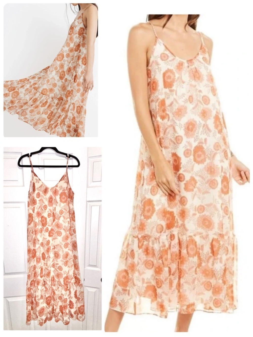 Madewell Scoop-Back Cami Midi Dress Floral Metallic Gathered Blooms Size Small